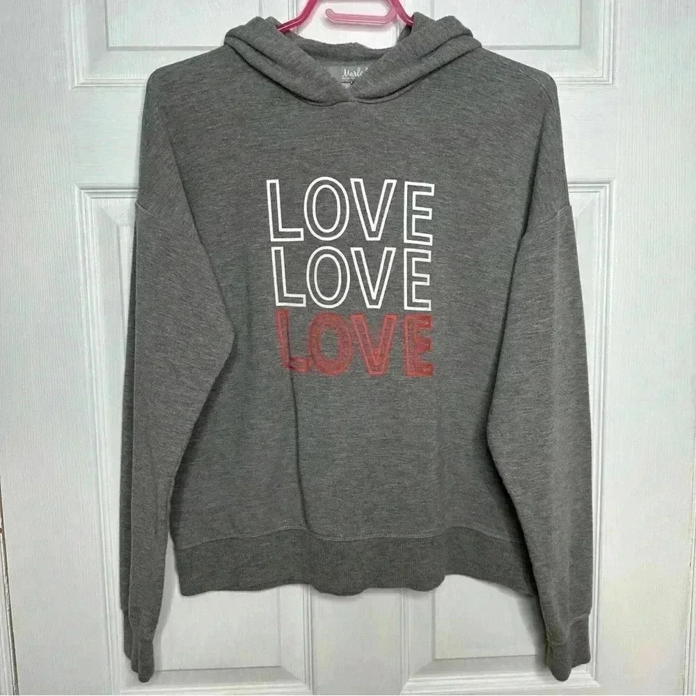 Marled  Reunited Hoodie Love Grey/White/Pink/Red Size Medium